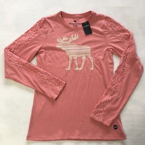 Abercrombie Kids coral long sleeve with lace shirt